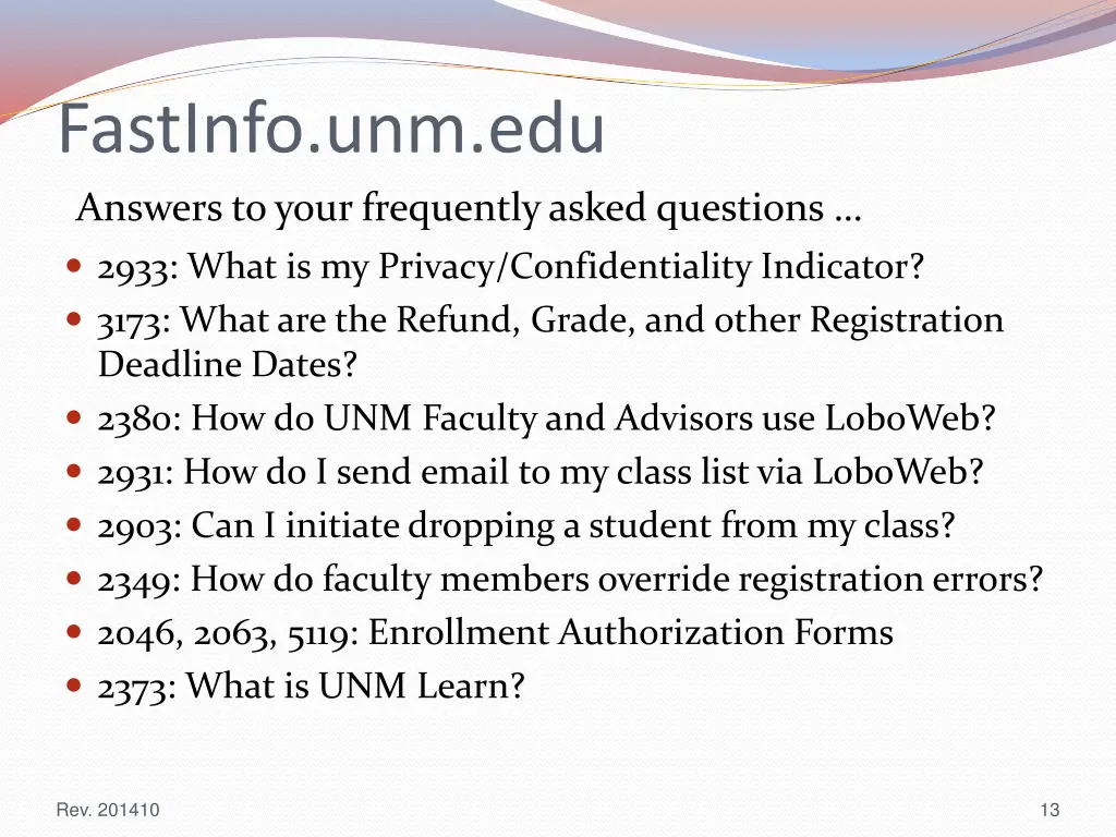 fastinfo unm edu answers to your frequently asked