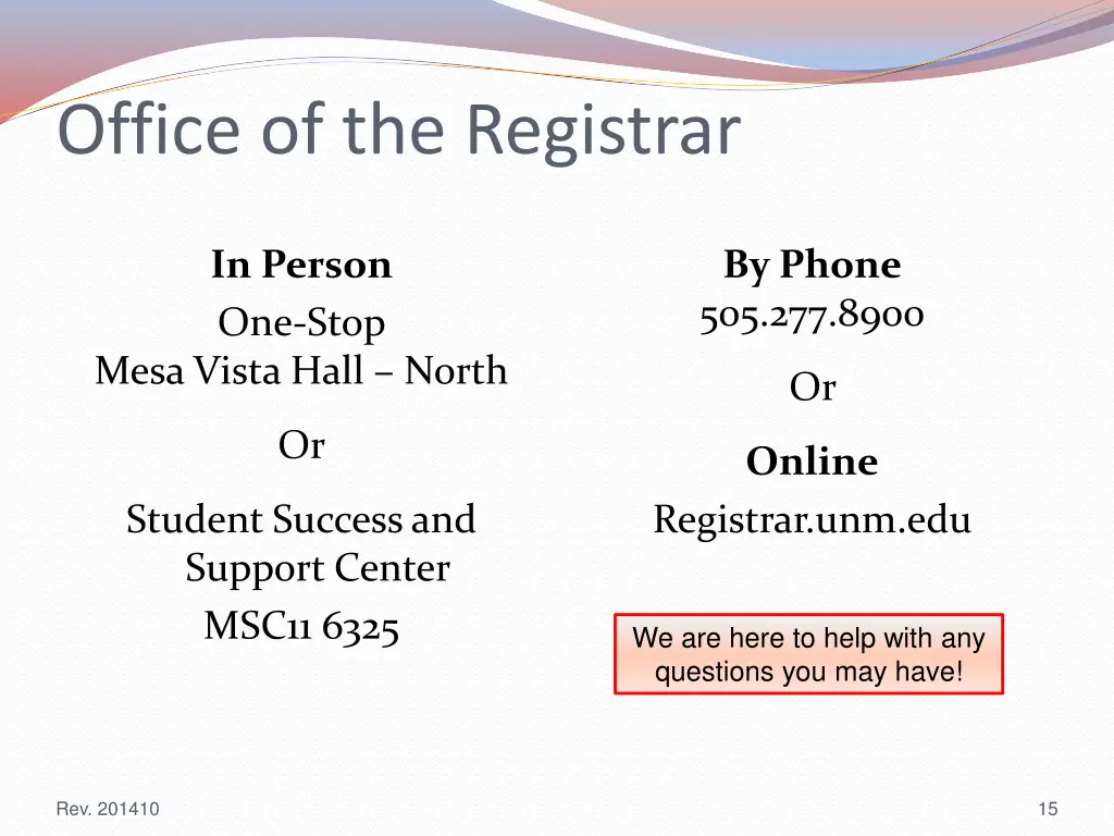 office of the registrar
