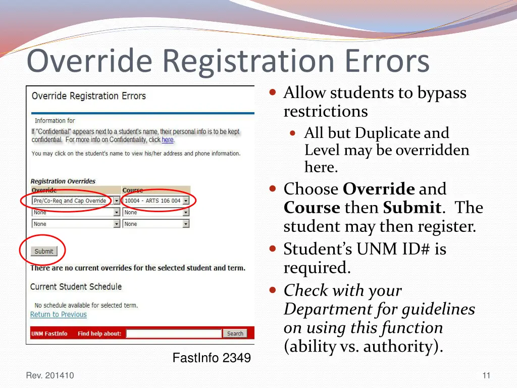 override registration errors