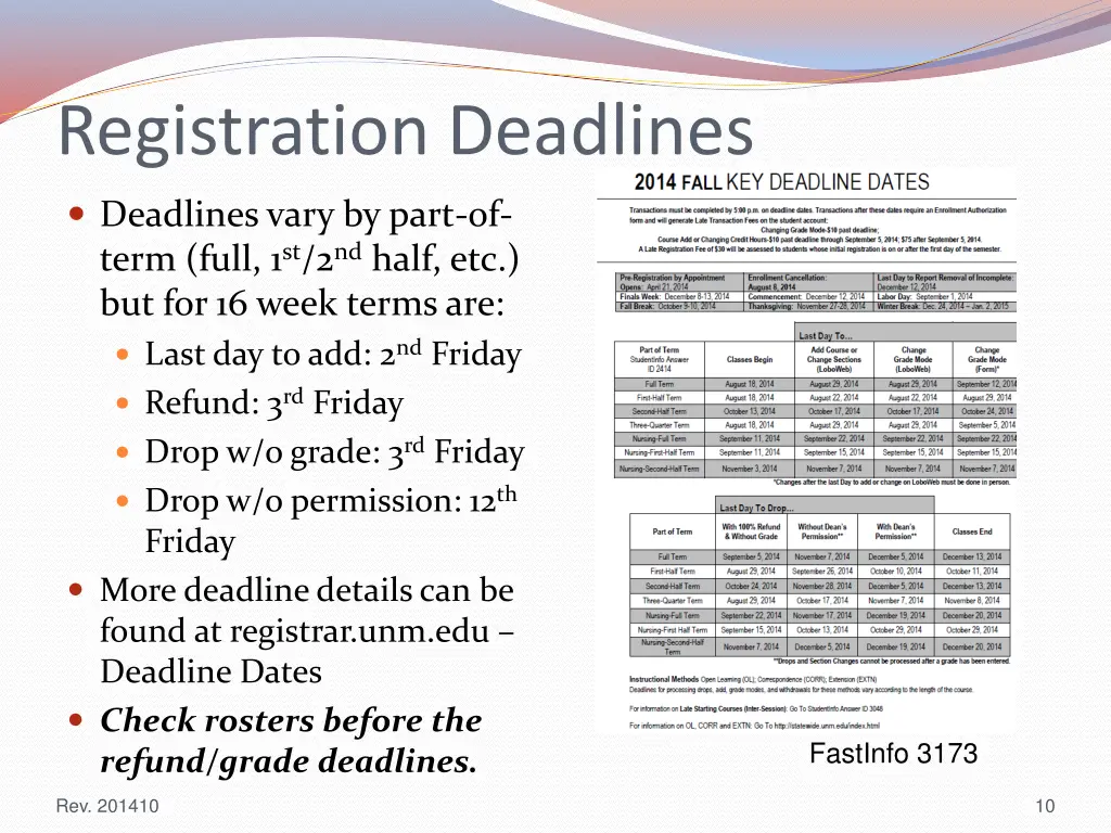 registration deadlines
