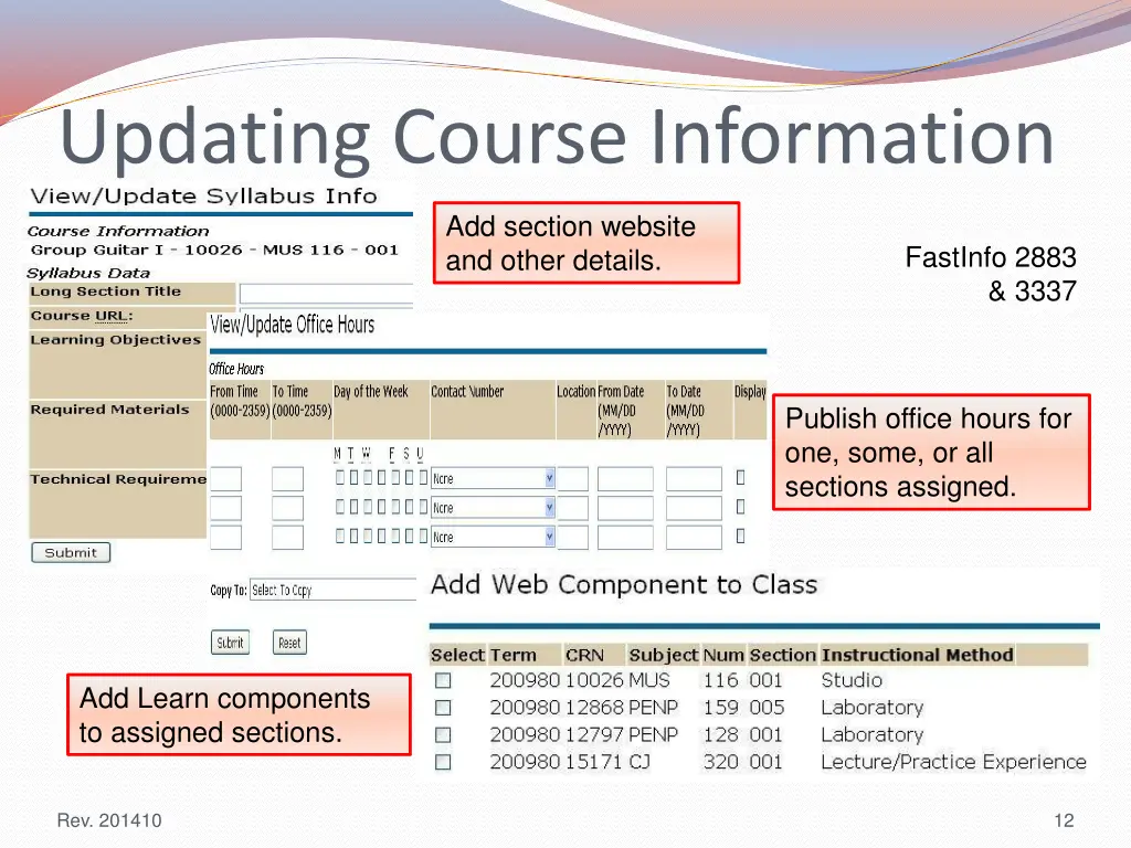 updating course information