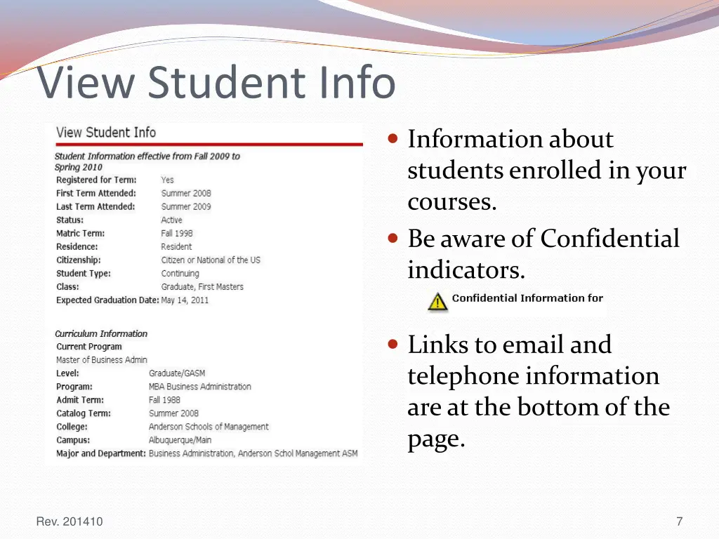 view student info