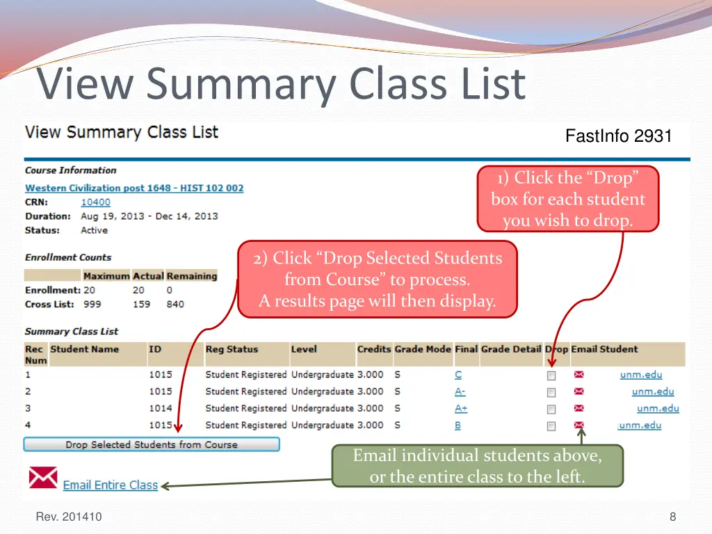view summary class list