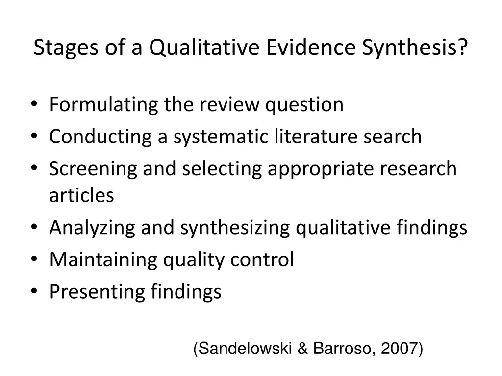 stages of a qualitative evidence synthesis