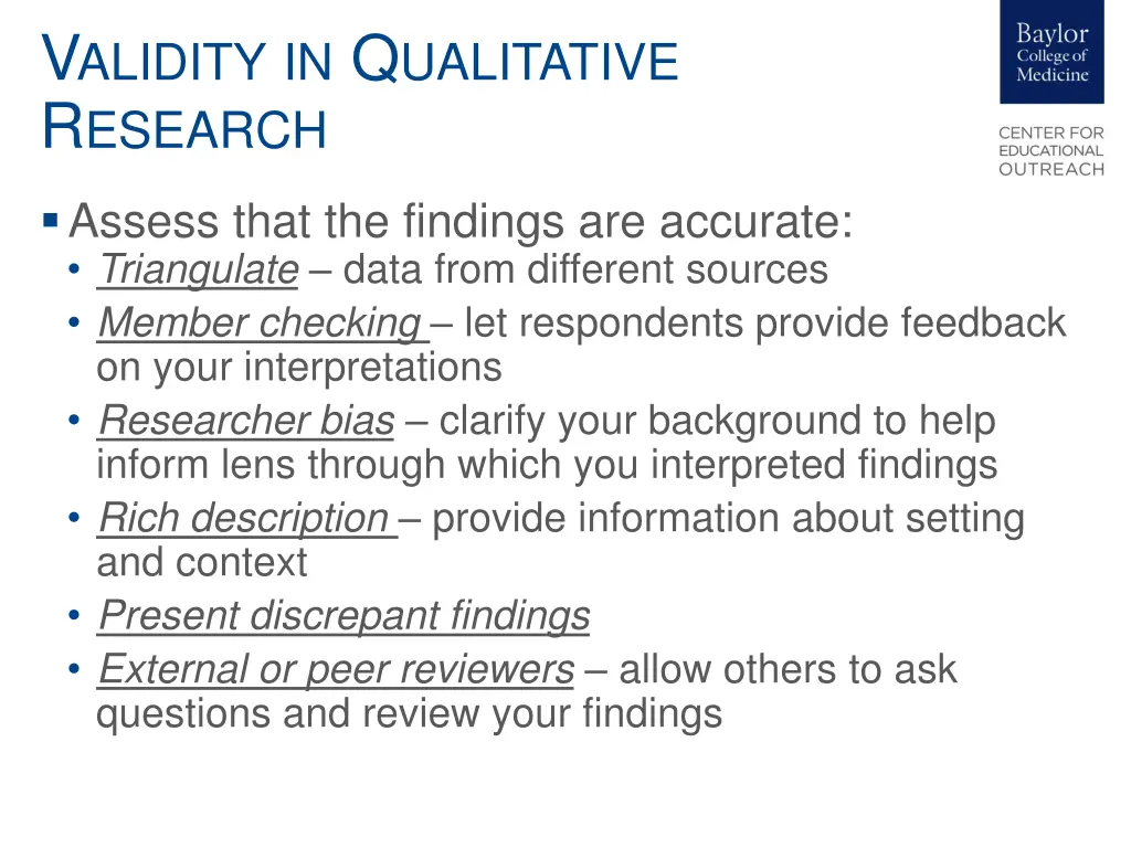 v alidity in q ualitative r esearch
