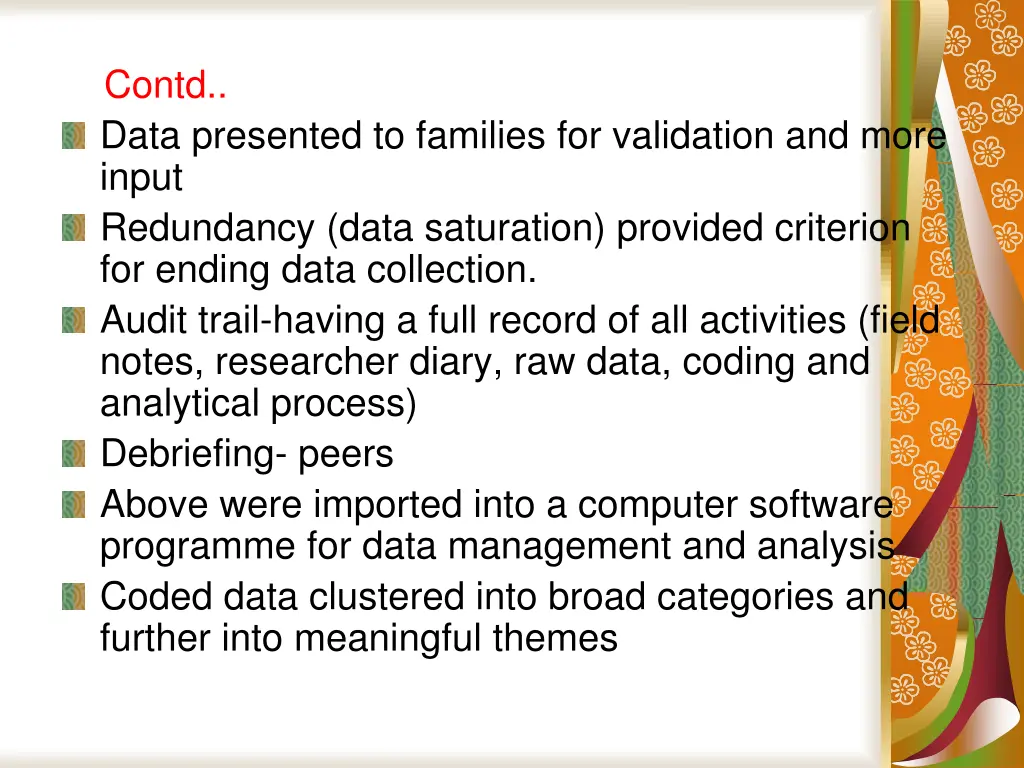 contd data presented to families for validation