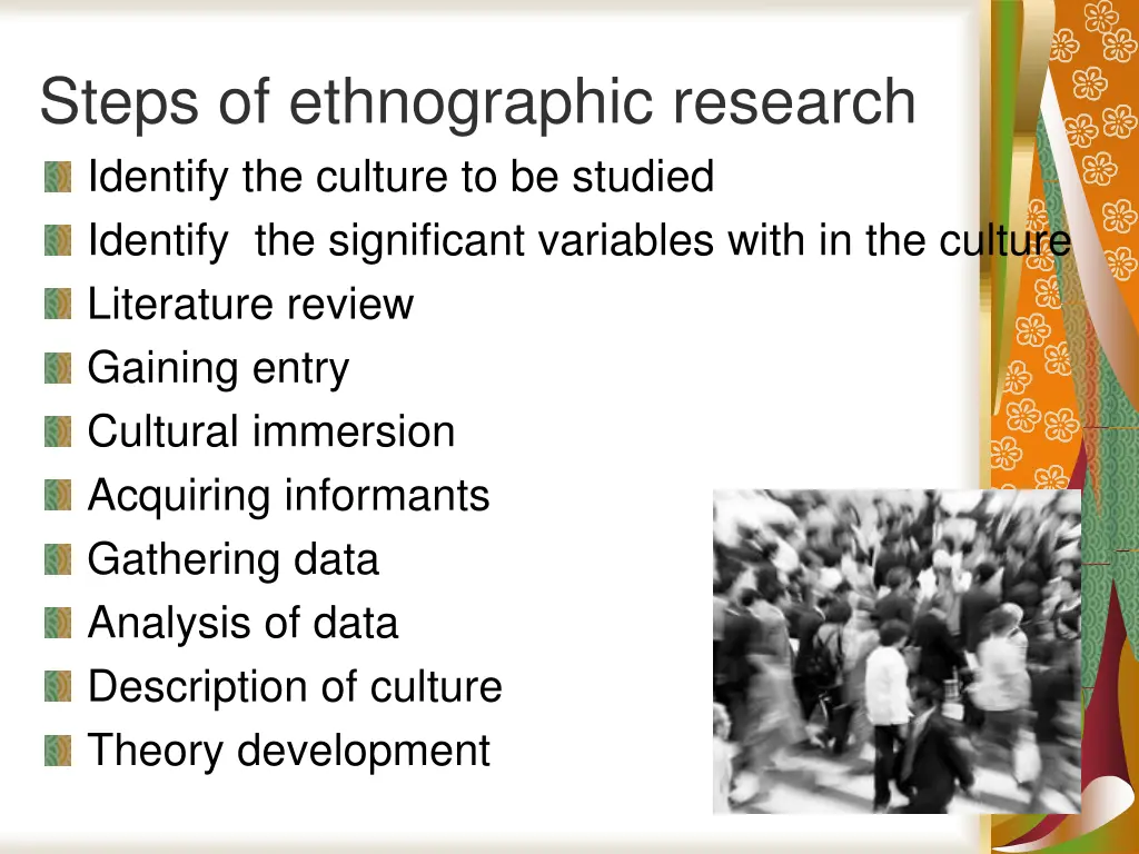 steps of ethnographic research identify