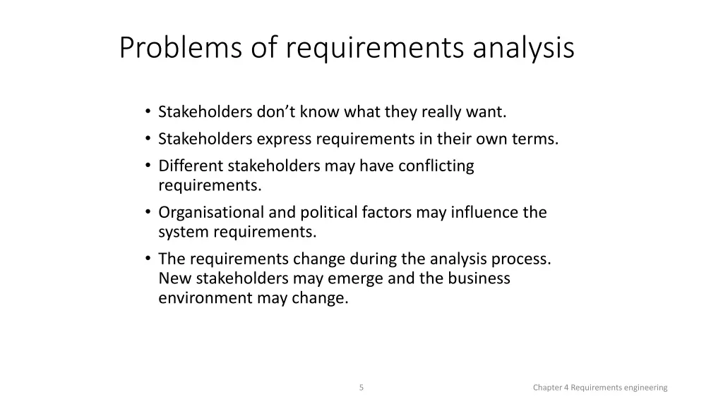 problems of requirements analysis