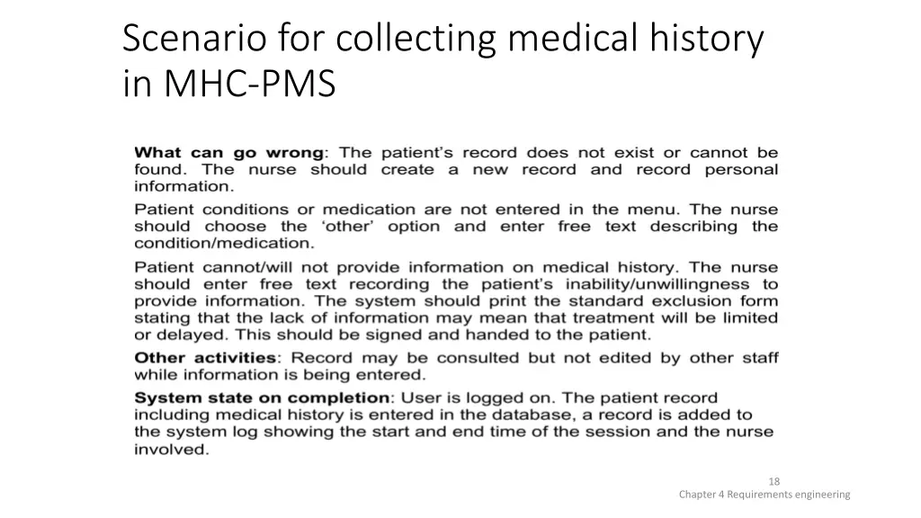 scenario for collecting medical history in mhc pms 1