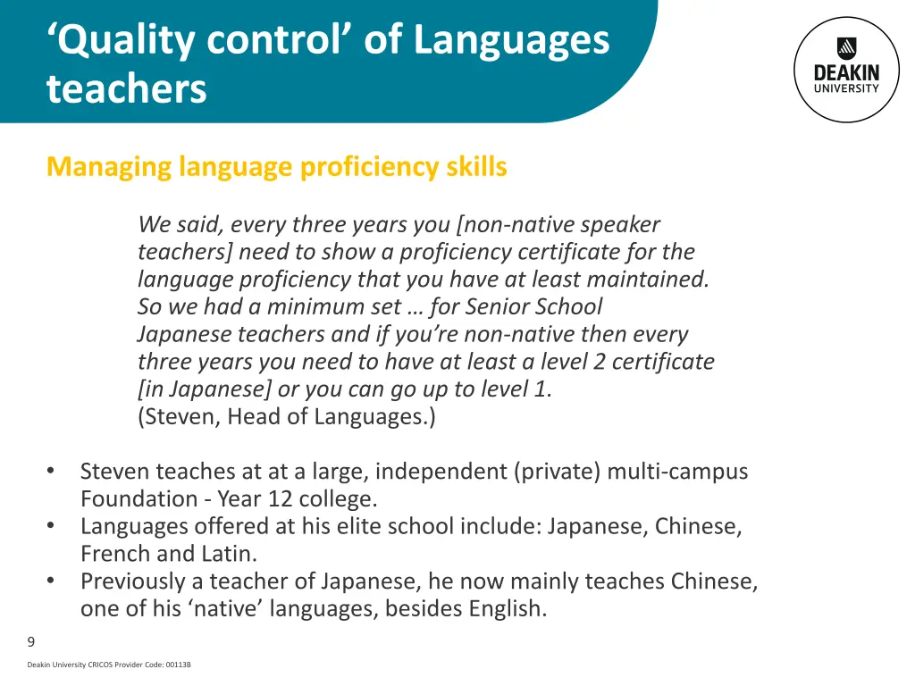 quality control of languages teachers