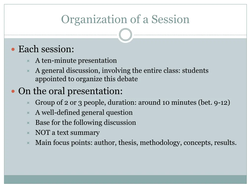organization of a session