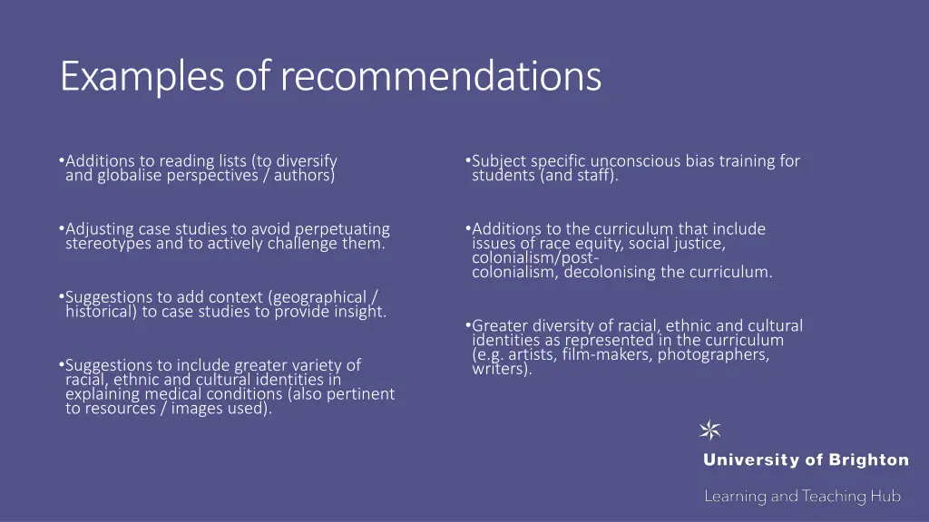 examples of recommendations