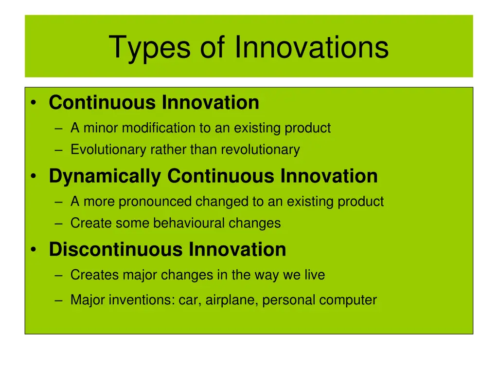 types of innovations