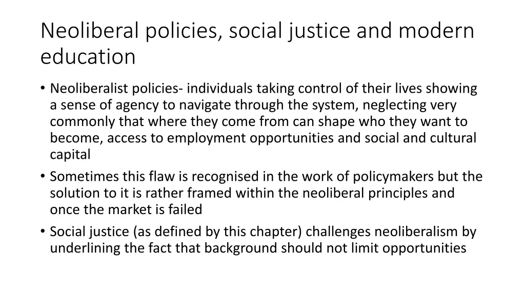 neoliberal policies social justice and modern