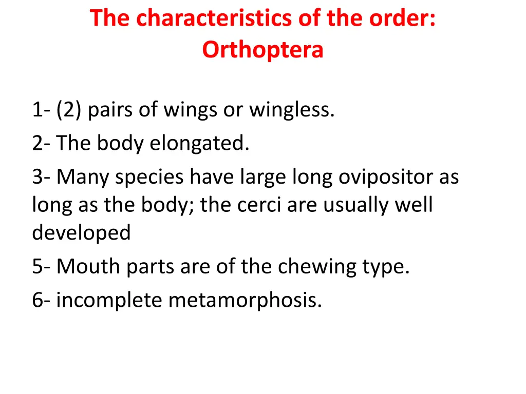 the characteristics of the order orthoptera