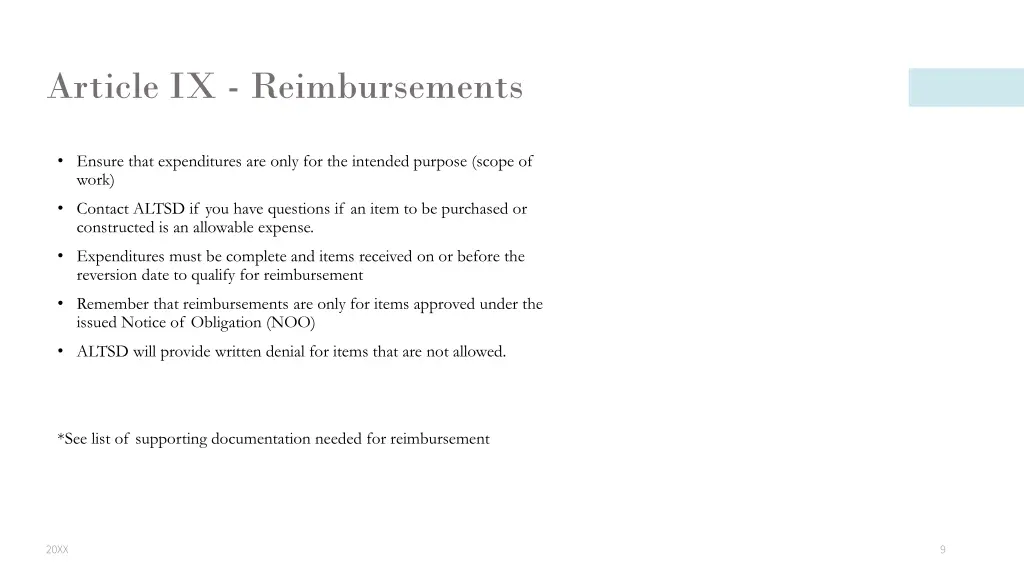 article ix reimbursements
