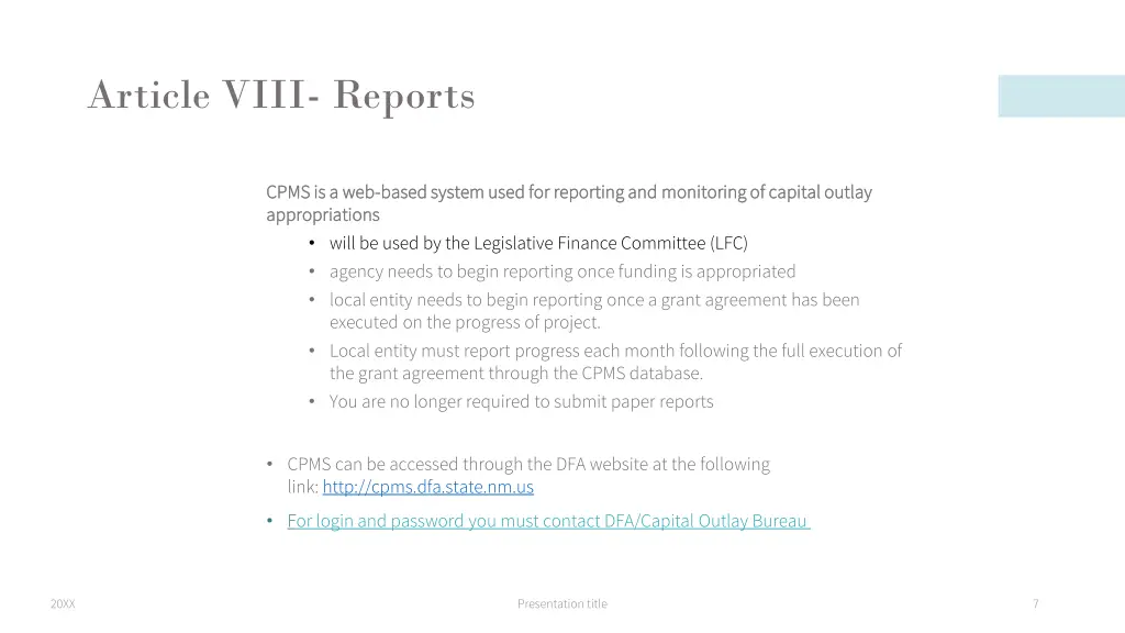 article viii reports