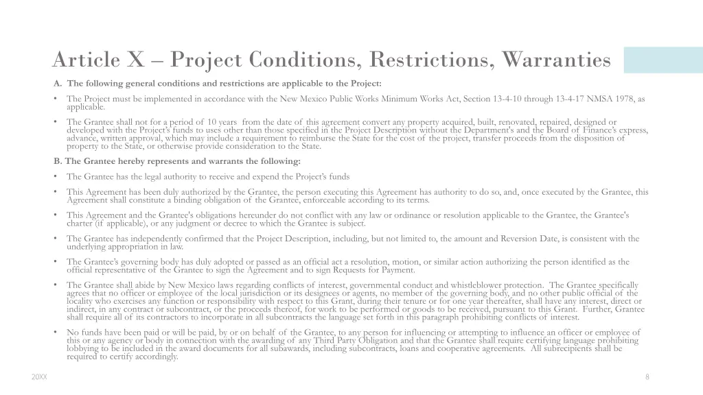 article x project conditions restrictions