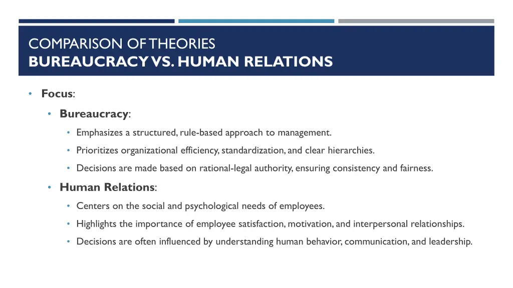 comparison of theories bureaucracy vs human