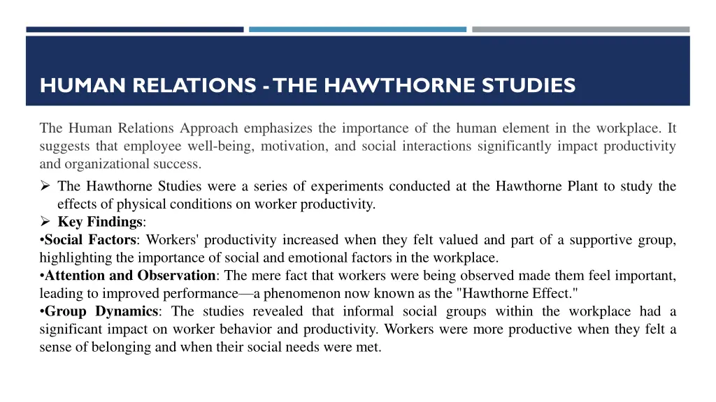 human relations the hawthorne studies