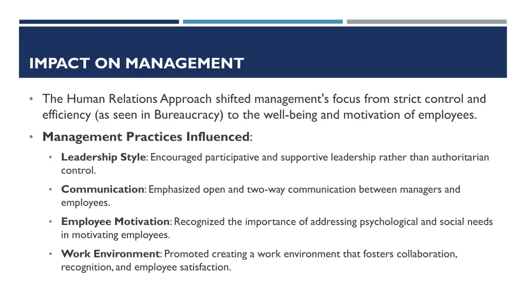 impact on management