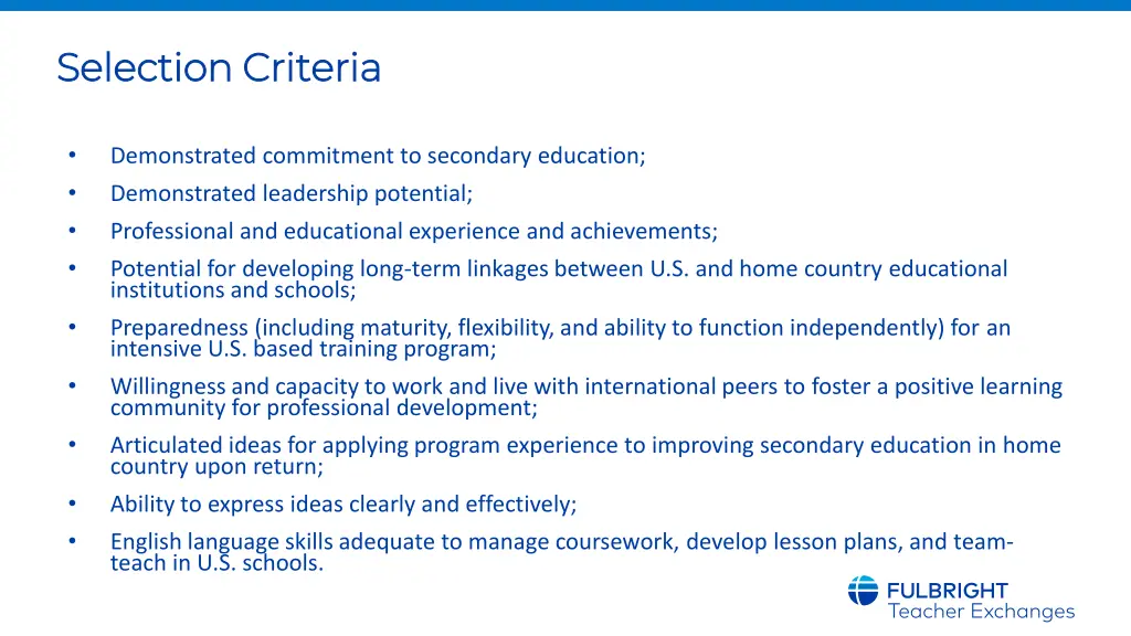 selection criteria selection criteria