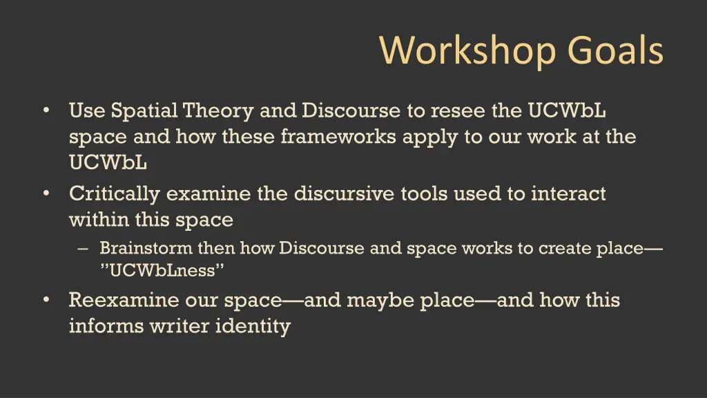 workshop goals