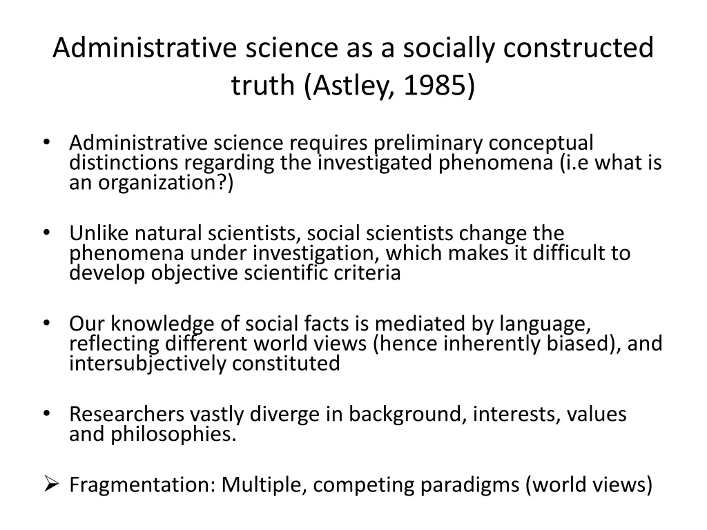 administrative science as a socially constructed
