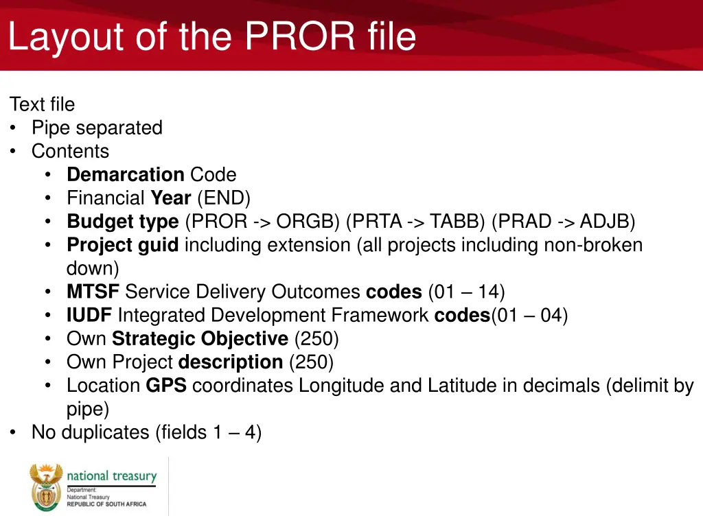 layout of the pror file