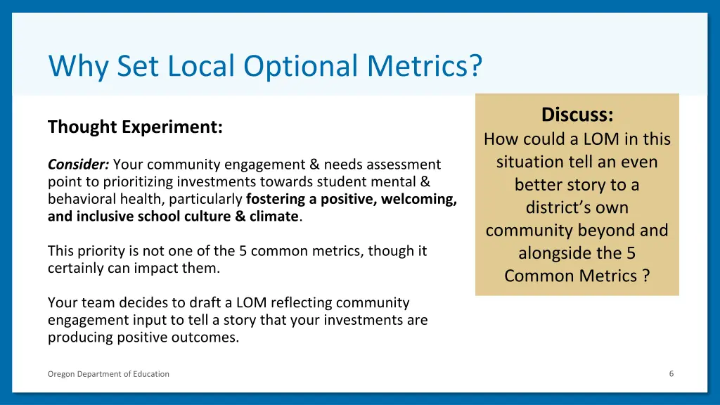 why set local optional metrics 1