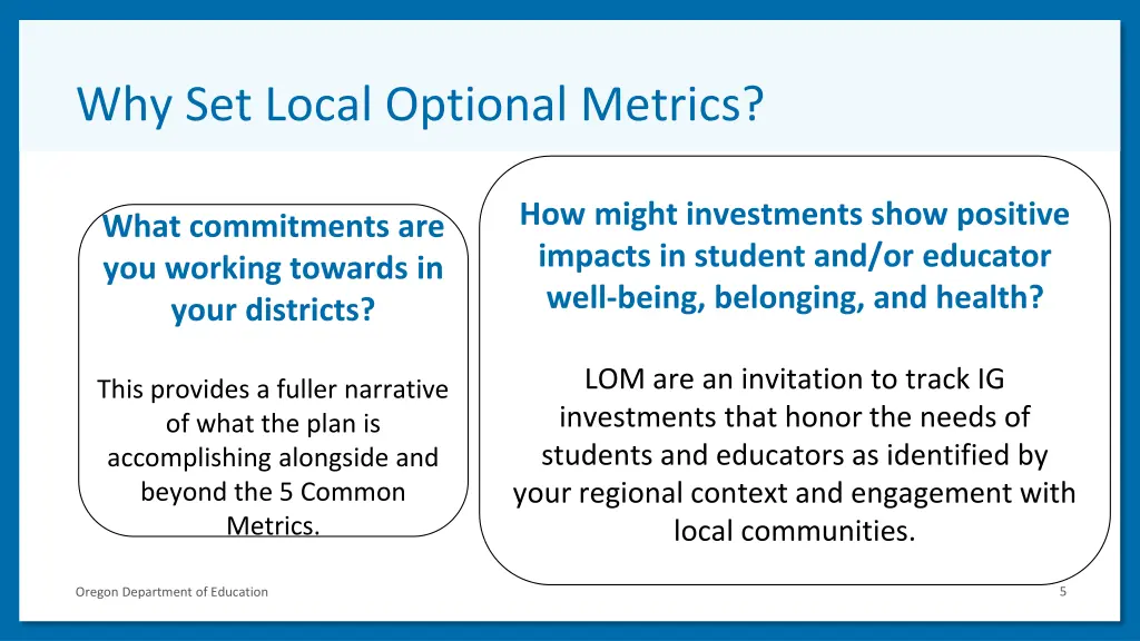 why set local optional metrics