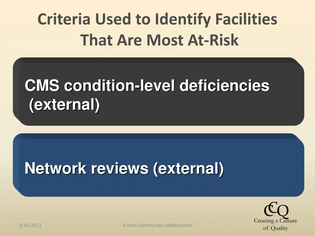 criteria used to identify facilities that 2