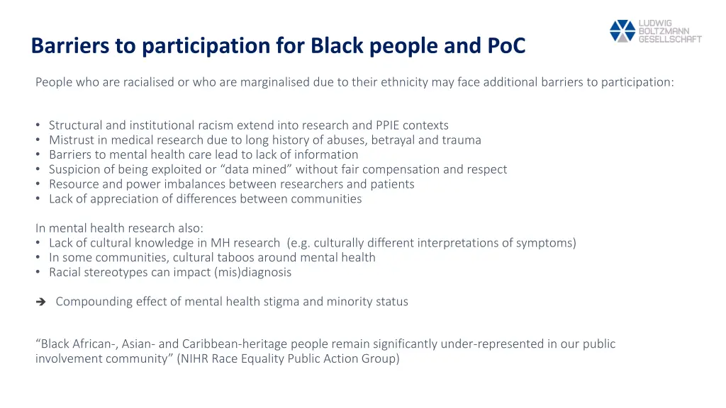 barriers to participation for black people and poc