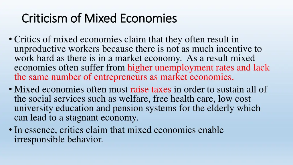 criticism of mixed economies criticism of mixed
