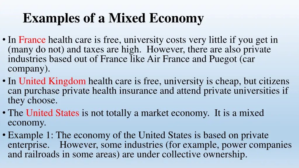 examples of a mixed economy