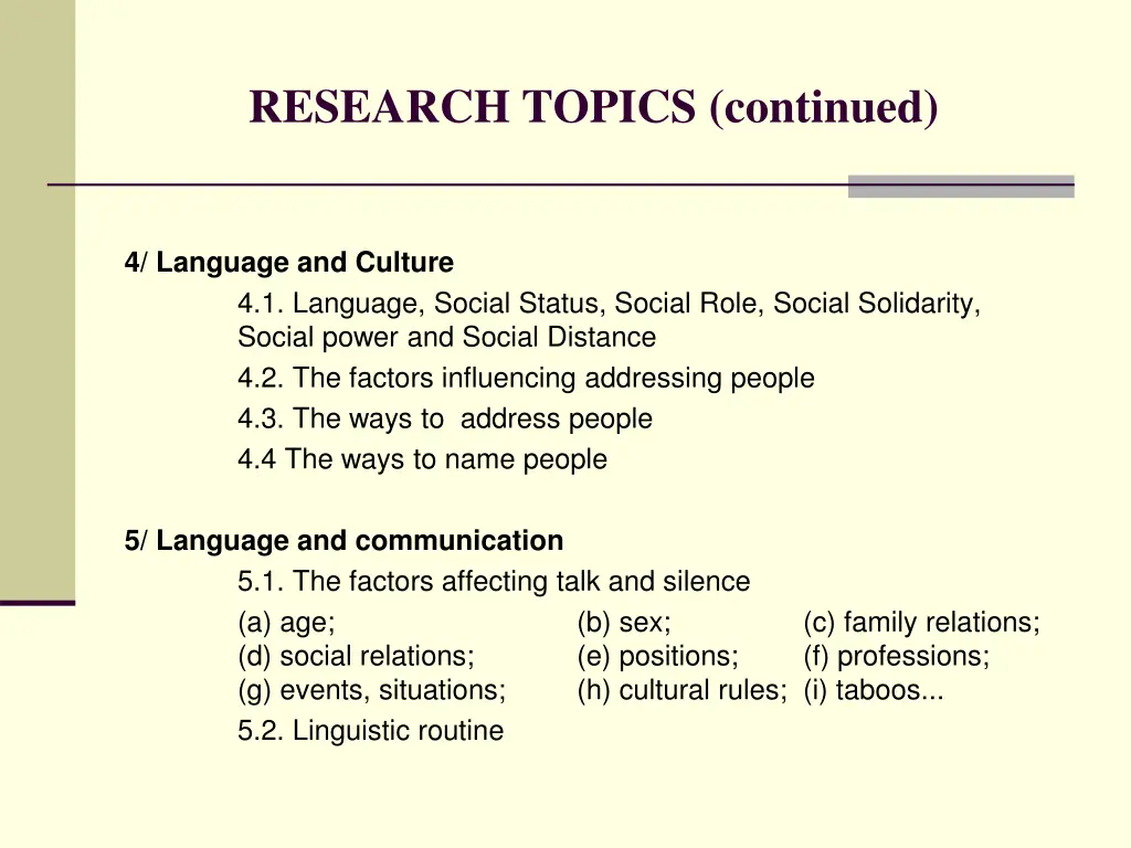 research topics continued