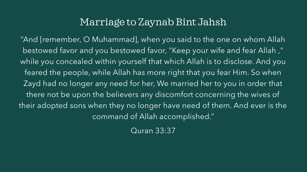 marriage to zaynab bintjahsh 5