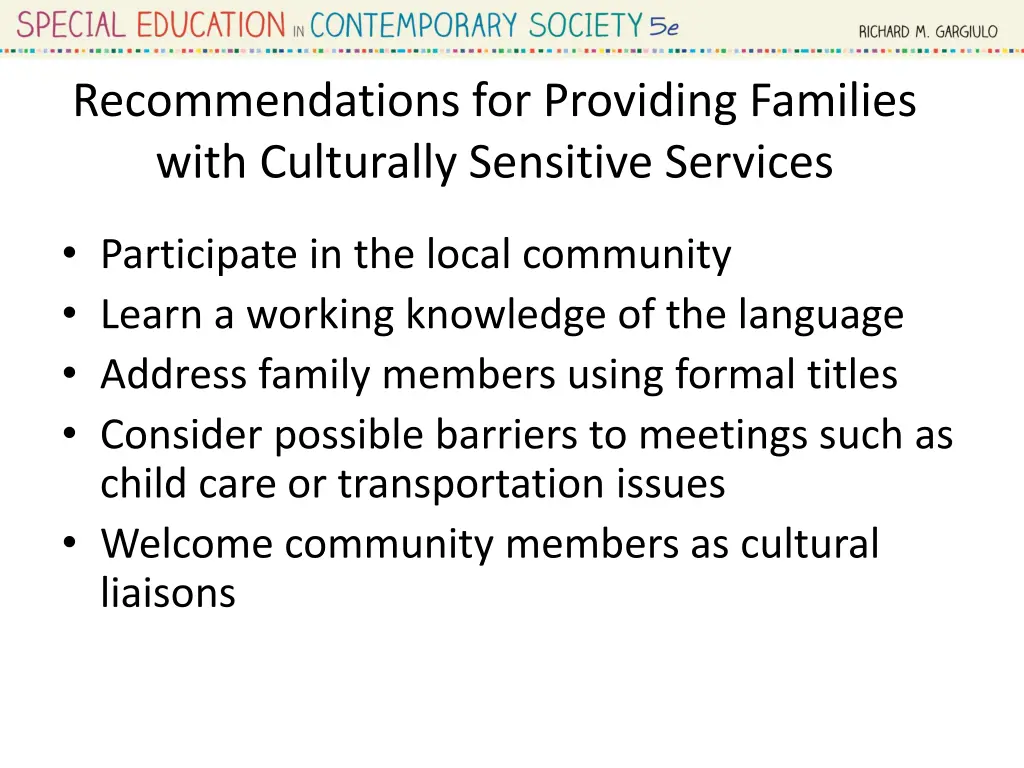 recommendations for providing families with 1