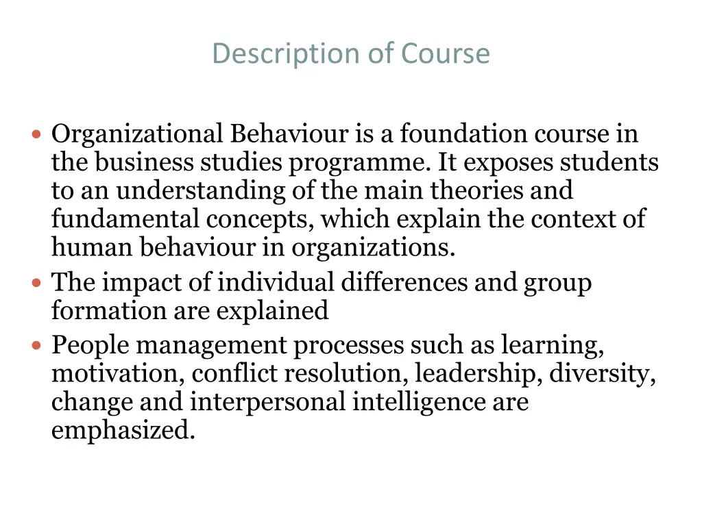 description of course