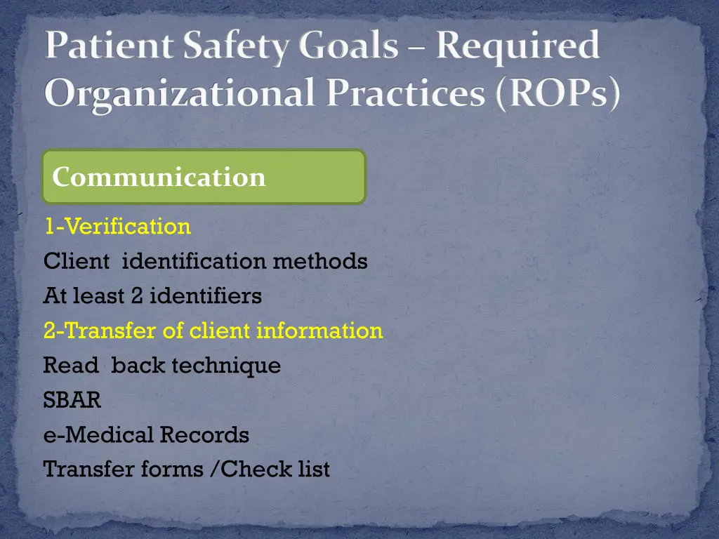 patient safety goals required organizational 1