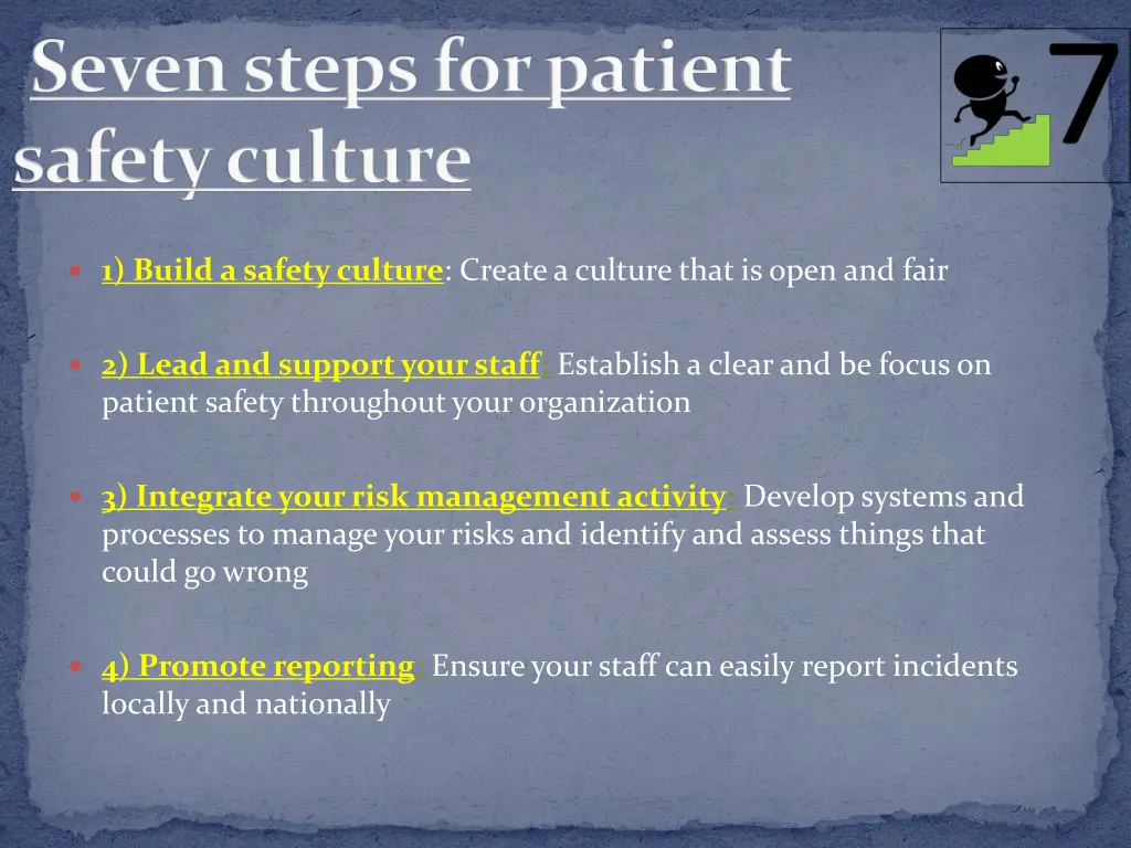 seven steps for patient safety culture