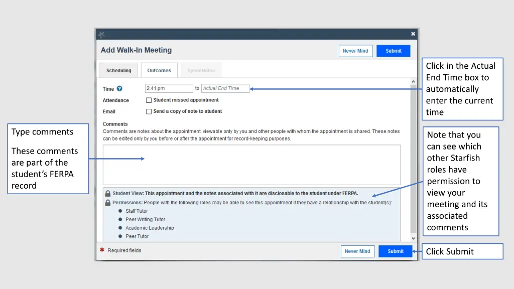 click in the actual end time box to automatically