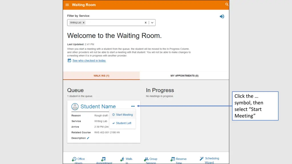 click the symbol then select start meeting
