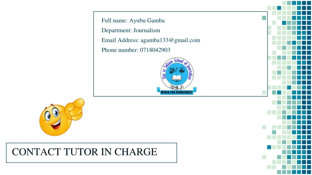 full name ayubu gamba department journalism email