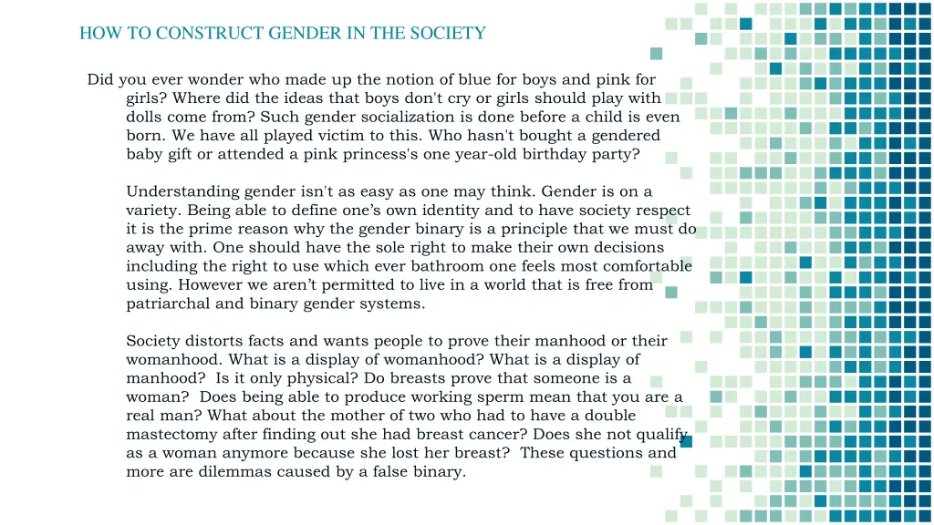 how to construct gender in the society