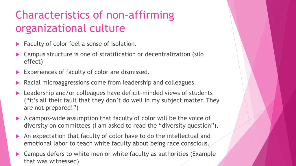 characteristics of non affirming organizational