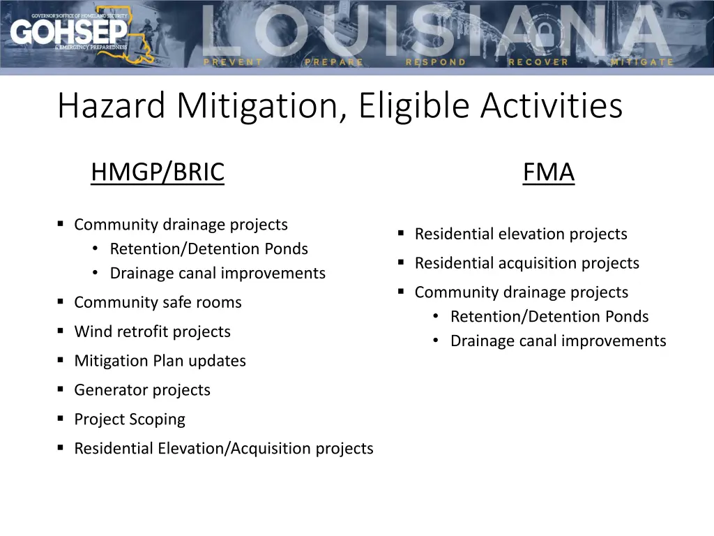 hazard mitigation eligible activities