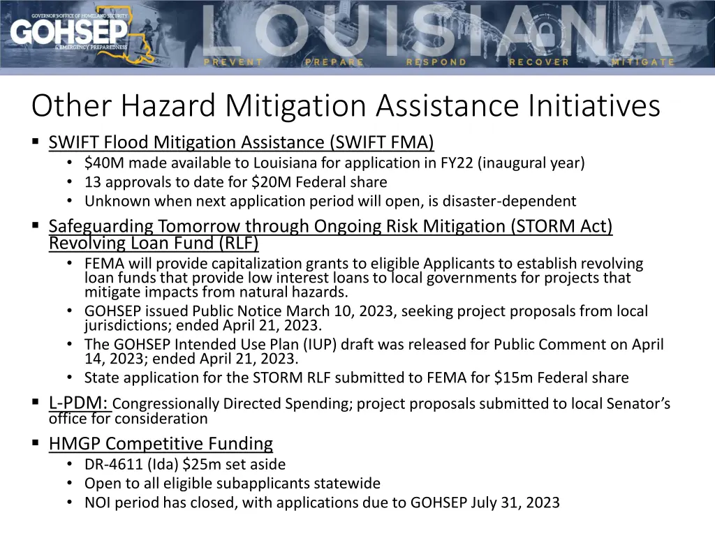 other hazard mitigation assistance initiatives