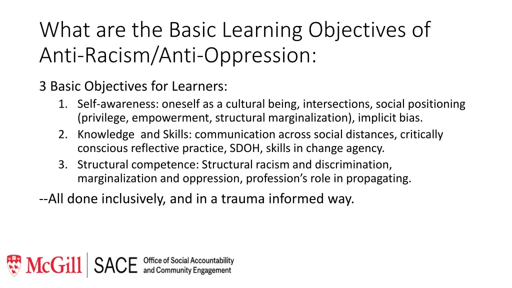 what are the basic learning objectives of anti