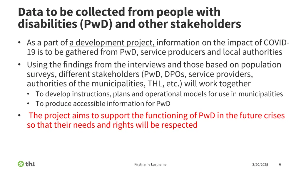 data to be collected from people with